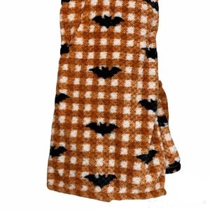 Halloween Spooky Black Bats Buffalo plaid orange Throw Blanket Retro Fleece Goth